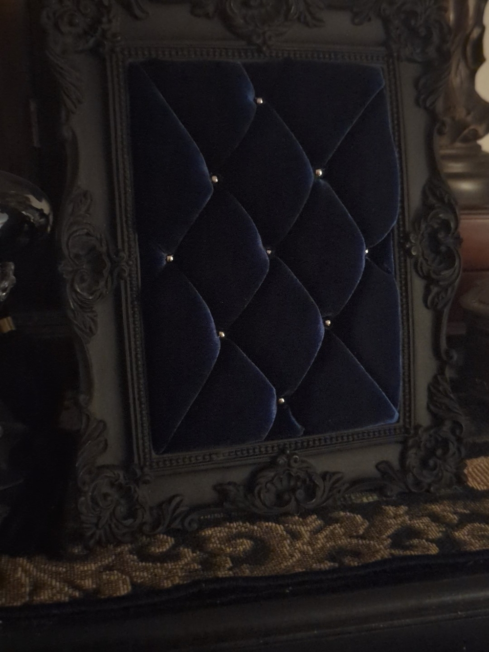 Ornate Midnight Blue Velvet Hand-Tufted Jewelry Display Frame